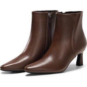 Women Chocolate Brown Ankle Kitten Low Heel Pointed Toe Zipper Winter Dress Boot